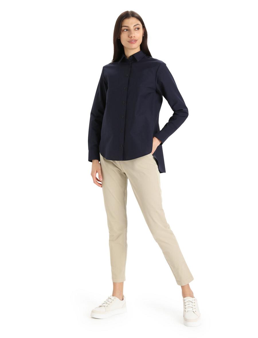 Midnight Navy Icebreaker Merino Berlin Shirt Women's Long Sleeve | AU 1641DFMN